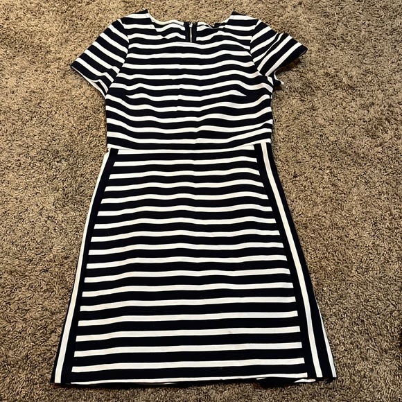 Navy and white stripped mini dress with zipper exposed at back - Picture 2 of 4